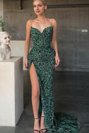 Sheath/Column Ruched V-neck Sleeveless Sweep/Brush Train Prom Dresses