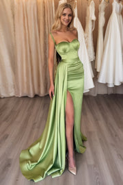 Trumpet/Mermaid Elastic Woven Satin Ruched Sweetheart Sleeveless Sweep/Brush Train Prom Dresses