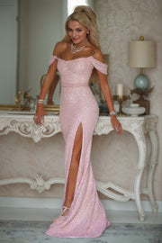 Trumpet/Mermaid Off-the-Shoulder Sequins Sleeveless Sash/Ribbon/Belt Sweep/Brush Train Prom Dresses