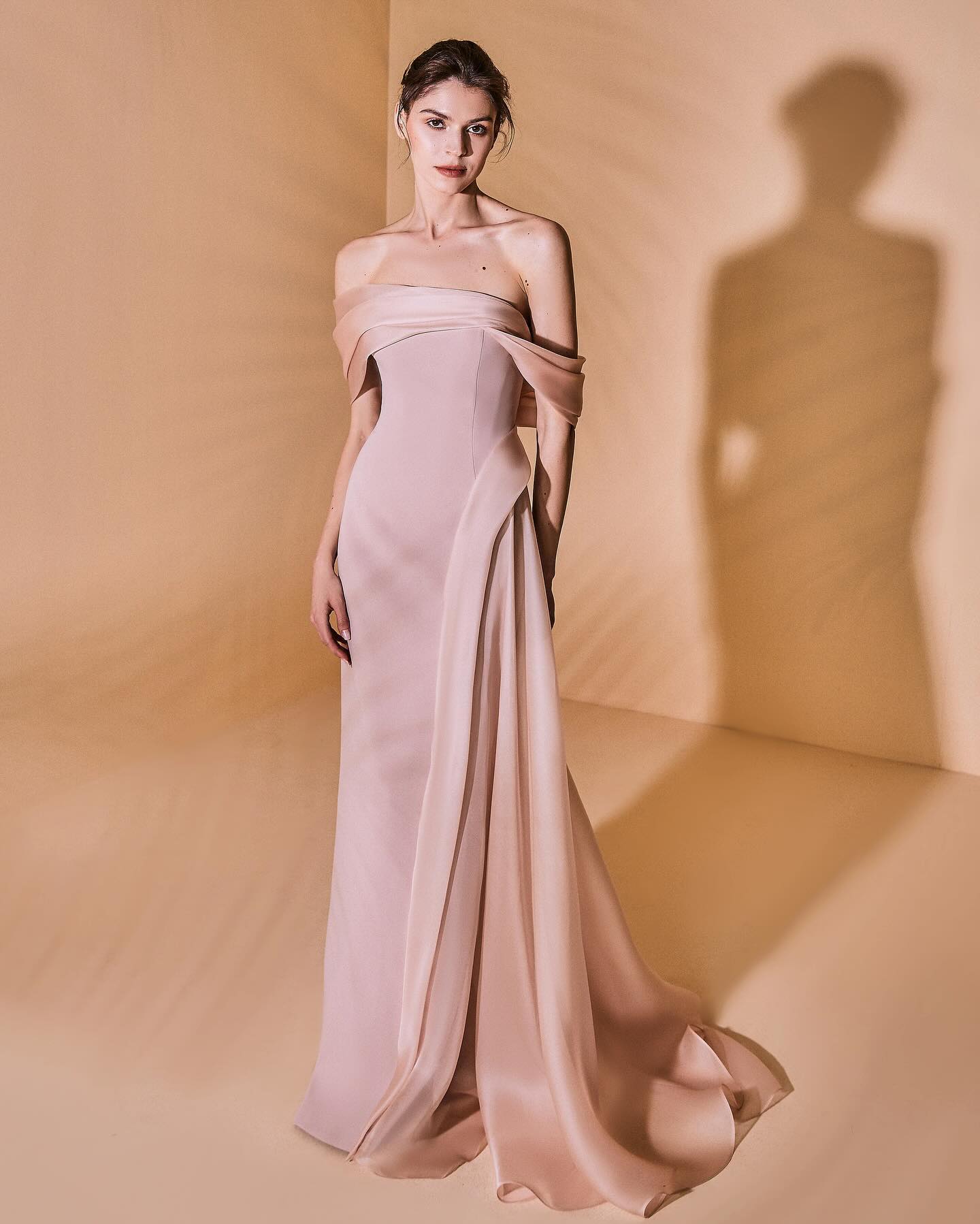 Elegant Pink Off Shoulder Evening Dress with Overskirt SF370  Pink / US 16