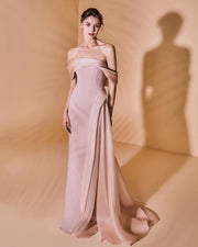 Elegant Pink Off Shoulder Evening Dress with Overskirt SF370  Pink / US 16