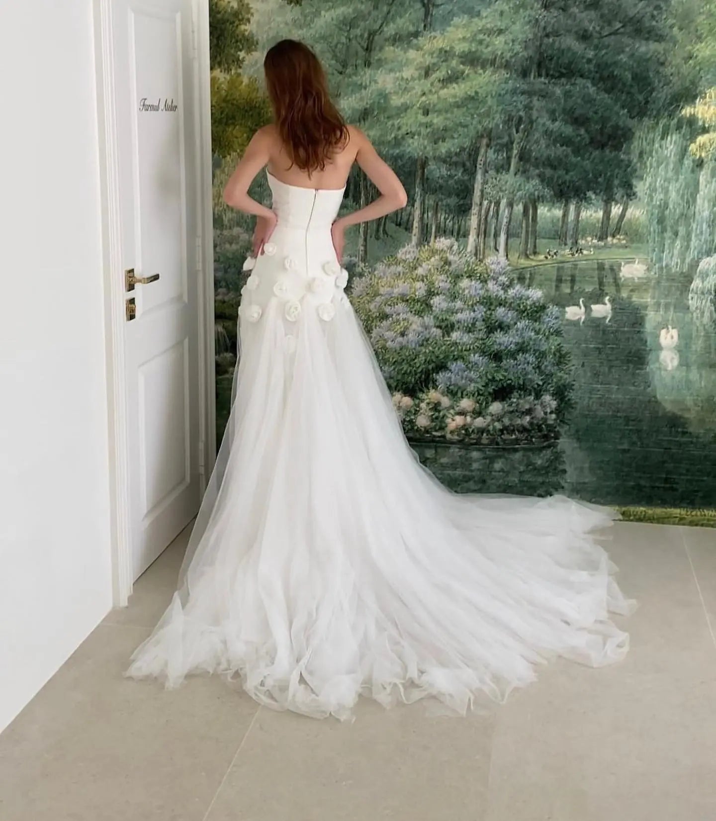 Chic Pink 3D Flowers Strapless Mermaid Evening Dress Side Slit SS207 Sharon Said