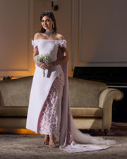 Blush Pink 3D Flowers Arabic Evening Dress with Cape SS281  Pink / US 16
