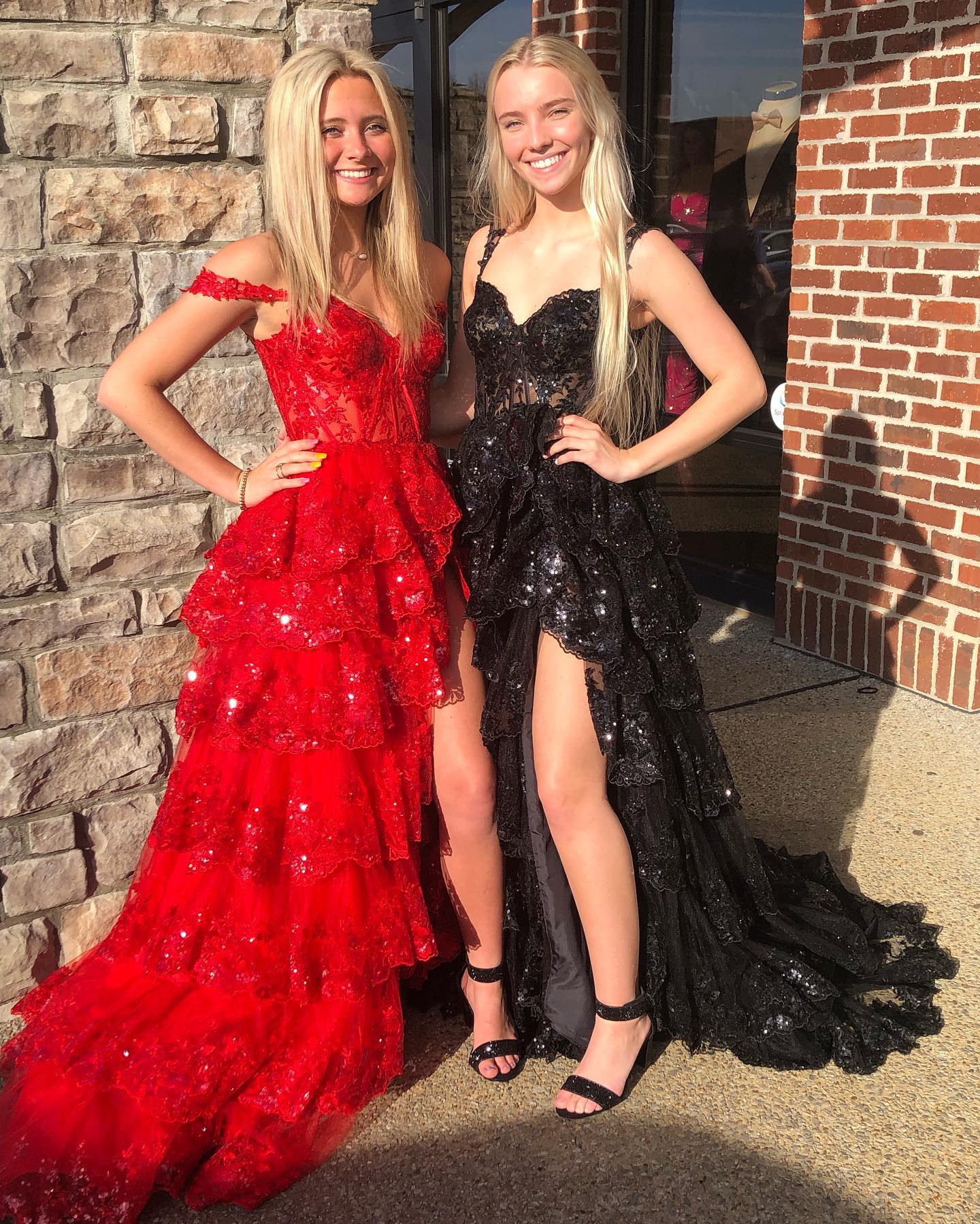 Stylish Black Ruffles Off shoulder Prom Dress with High Slit SF150