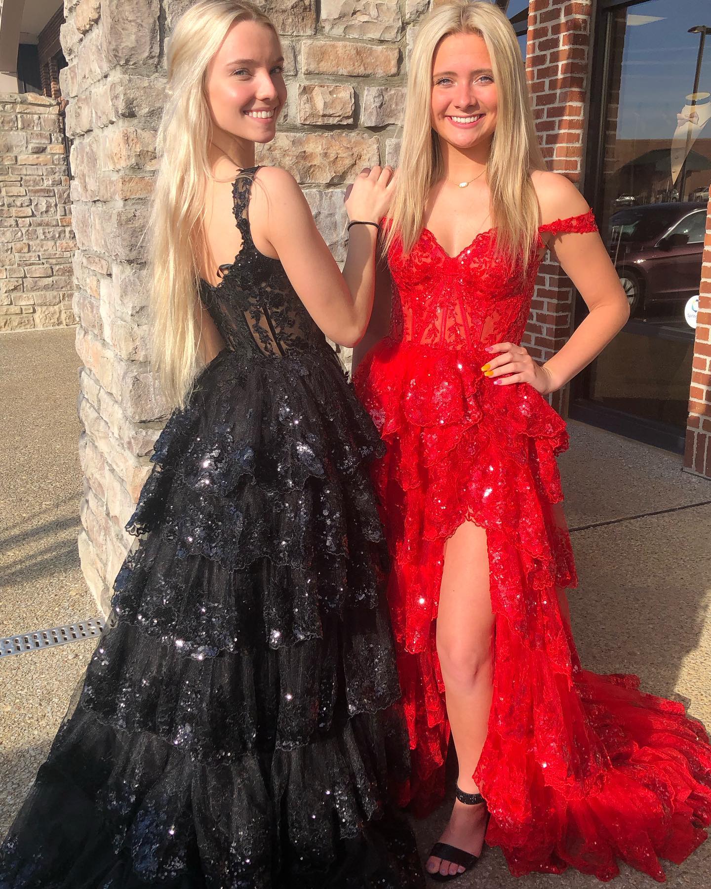Stylish Black Ruffles Off shoulder Prom Dress with High Slit SF150