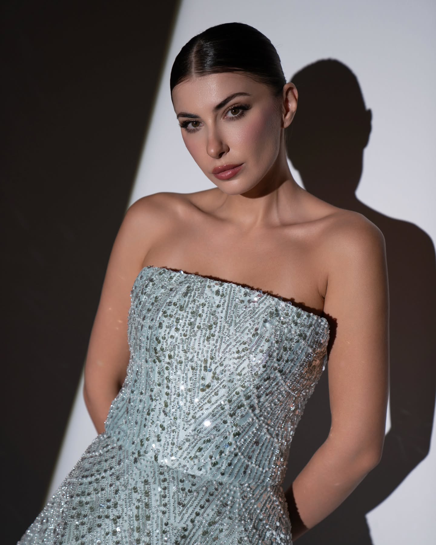 Sparkling Beaded Blue Strapless Evening Dress SS620