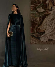 Elegant Dark Blue Velvet Evening Dress with Cape Sleeve SF243  Dark Blue / US 20