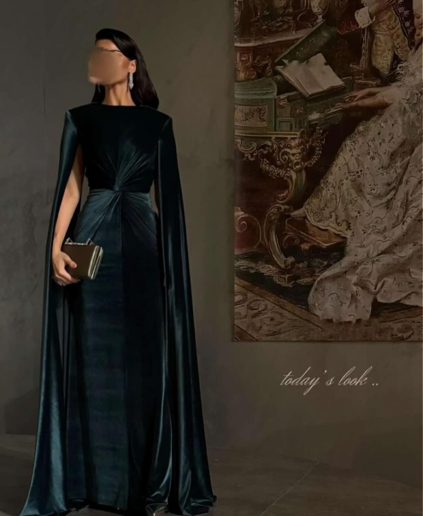Elegant Dark Blue Velvet Evening Dress with Cape Sleeve SF243  Dark Blue / US 20