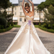 Luxury Beaded Butterfly Beige Strapless Evening Dress SS467