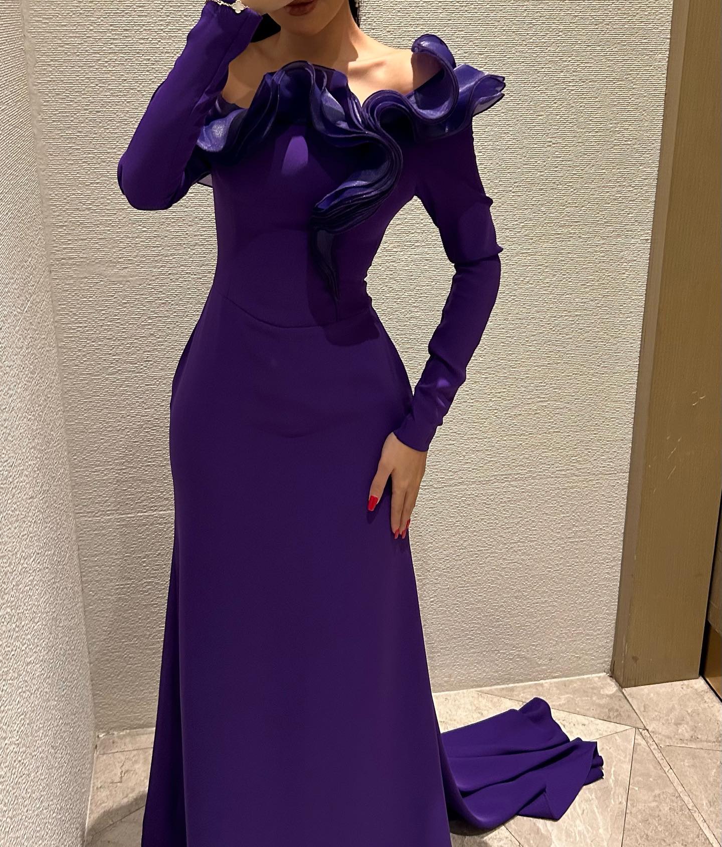 Elegant Purple Ruffles Off Shoulder Evening Dress with Overskirt SF142