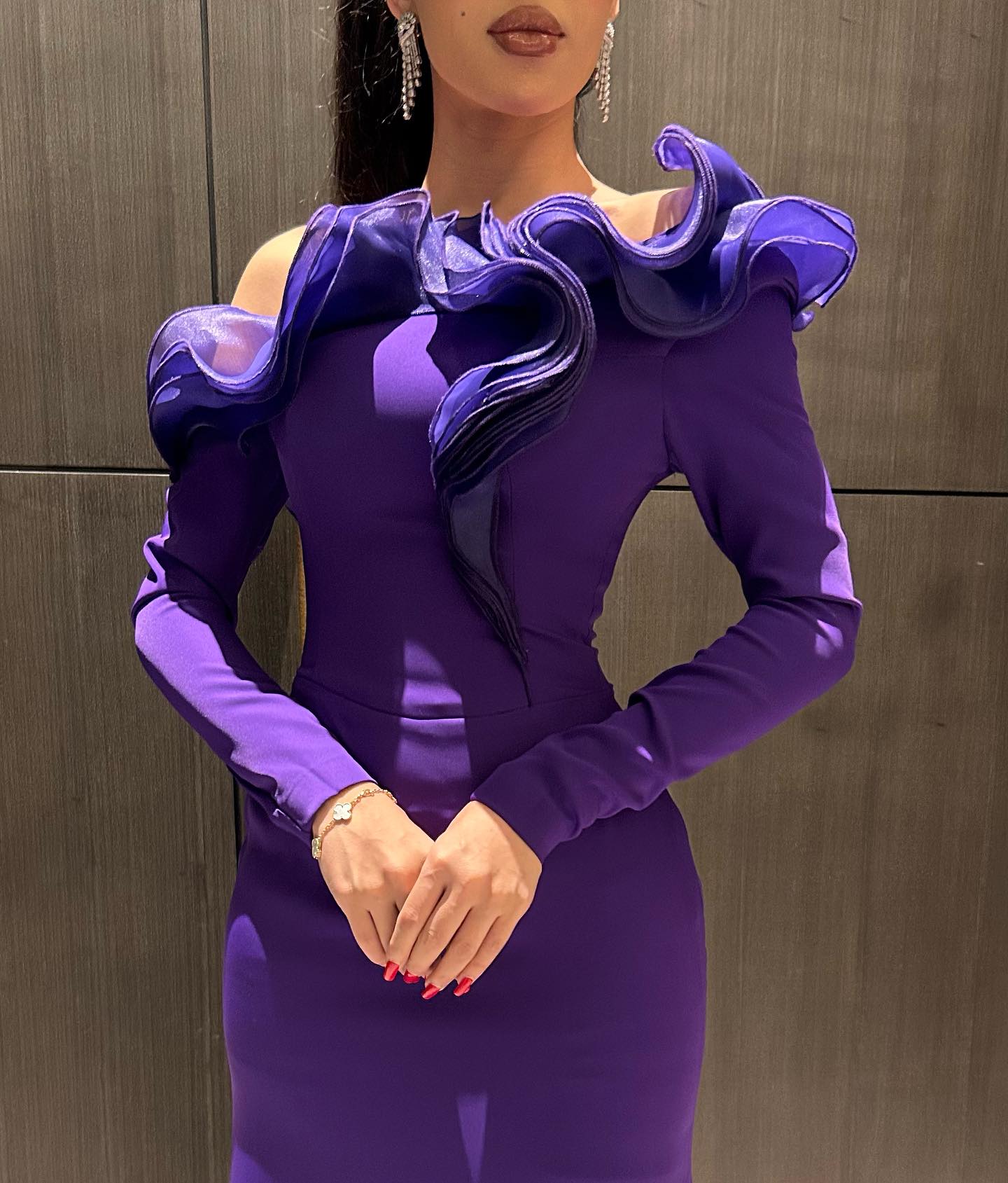 Elegant Purple Ruffles Off Shoulder Evening Dress with Overskirt SF142