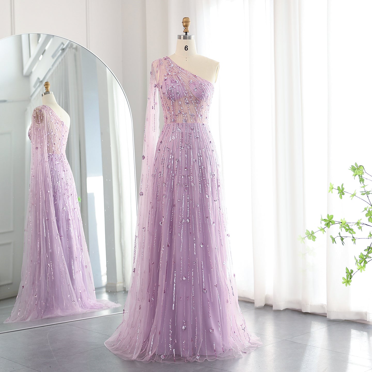 Luxury Beaded Black One Shoulder Evening Dress SS182  Lilac / US 18