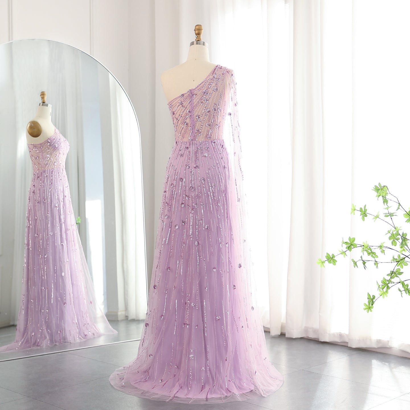 Luxury Beaded Black One Shoulder Evening Dress SS182