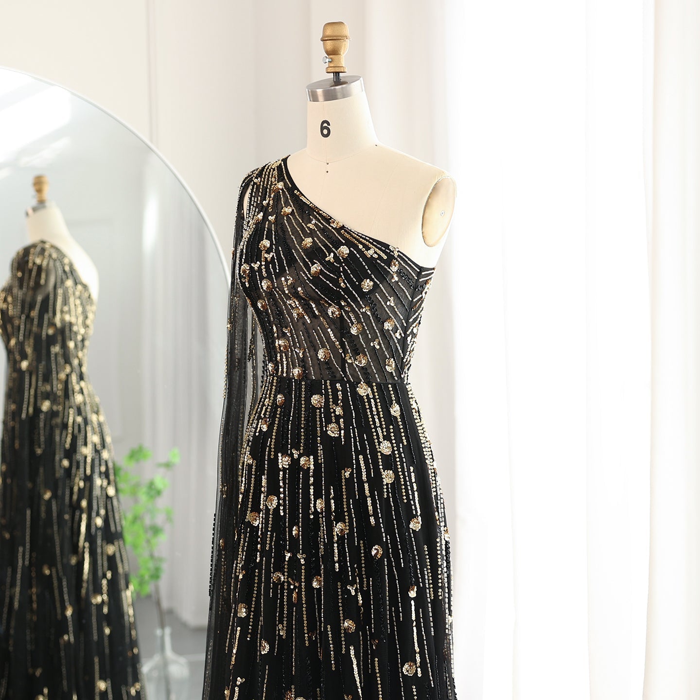 Luxury Beaded Black One Shoulder Evening Dress SS182
