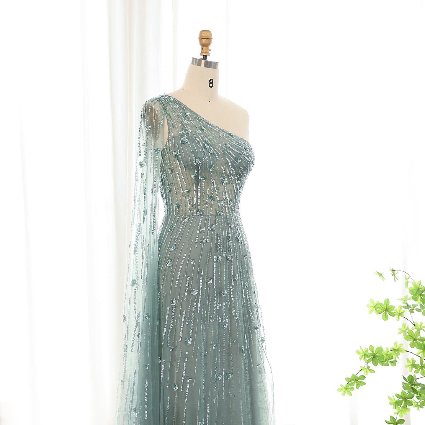 Luxury Beaded Black One Shoulder Evening Dress SS182