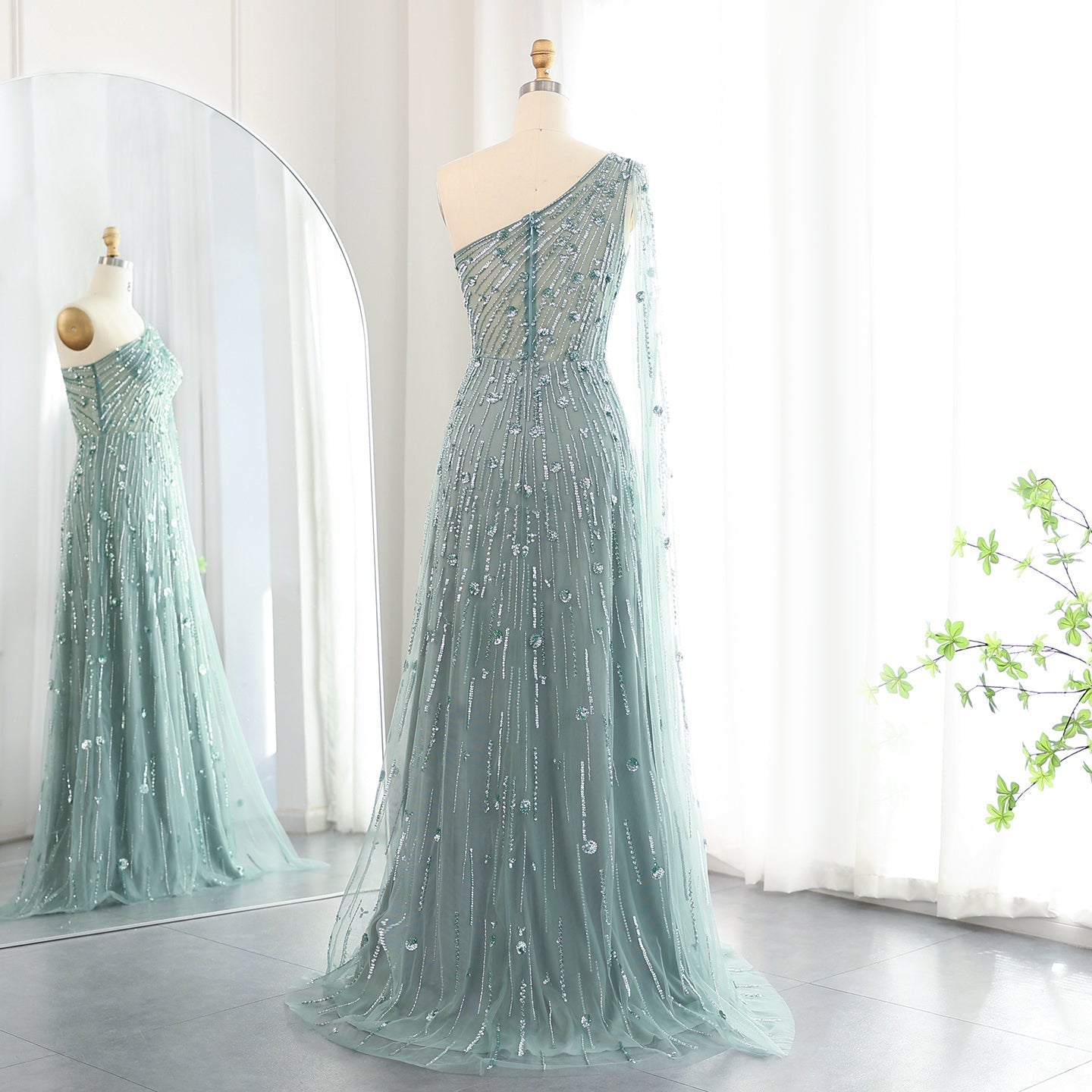 Luxury Beaded Black One Shoulder Evening Dress SS182