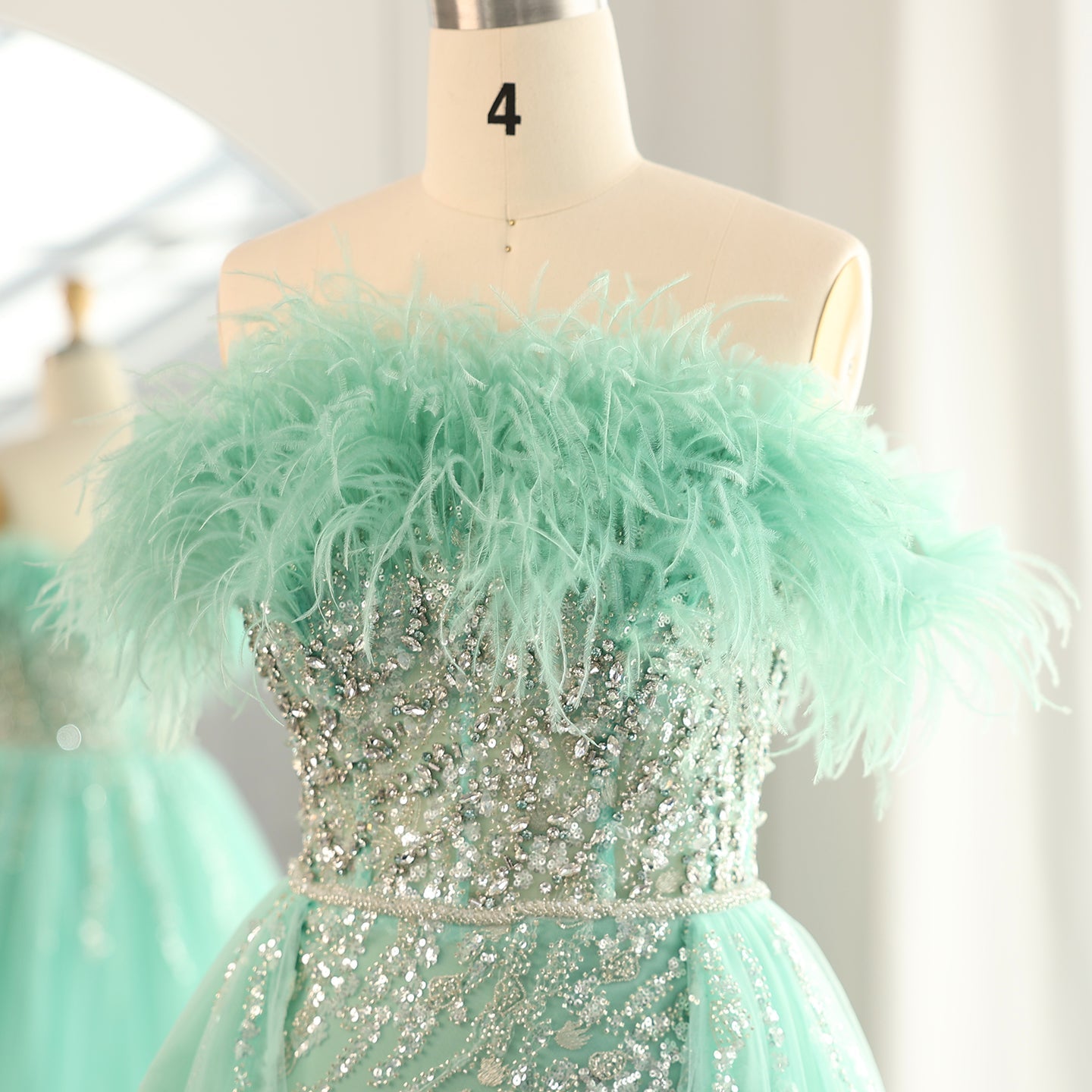 Luxury Feathers Lilac Evening Dress with Overskirt SS252