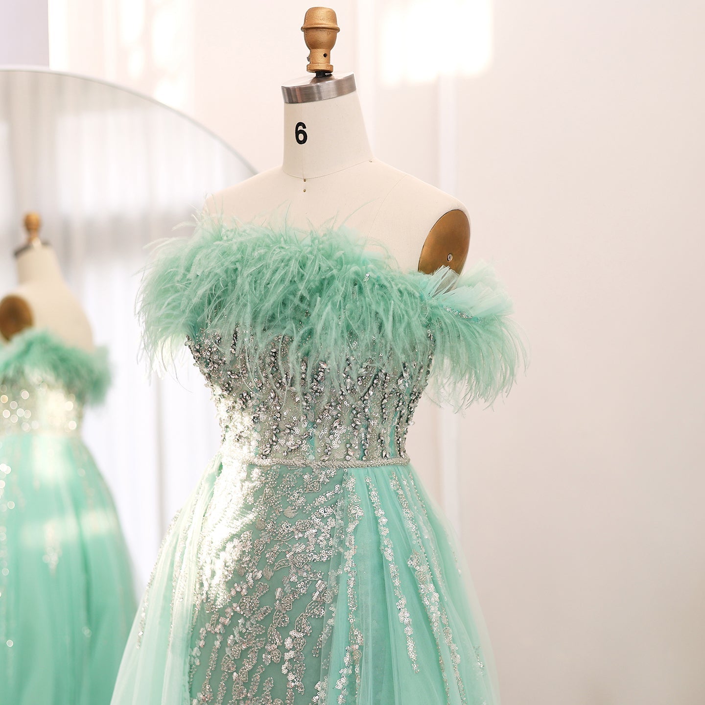 Luxury Feathers Lilac Evening Dress with Overskirt SS252