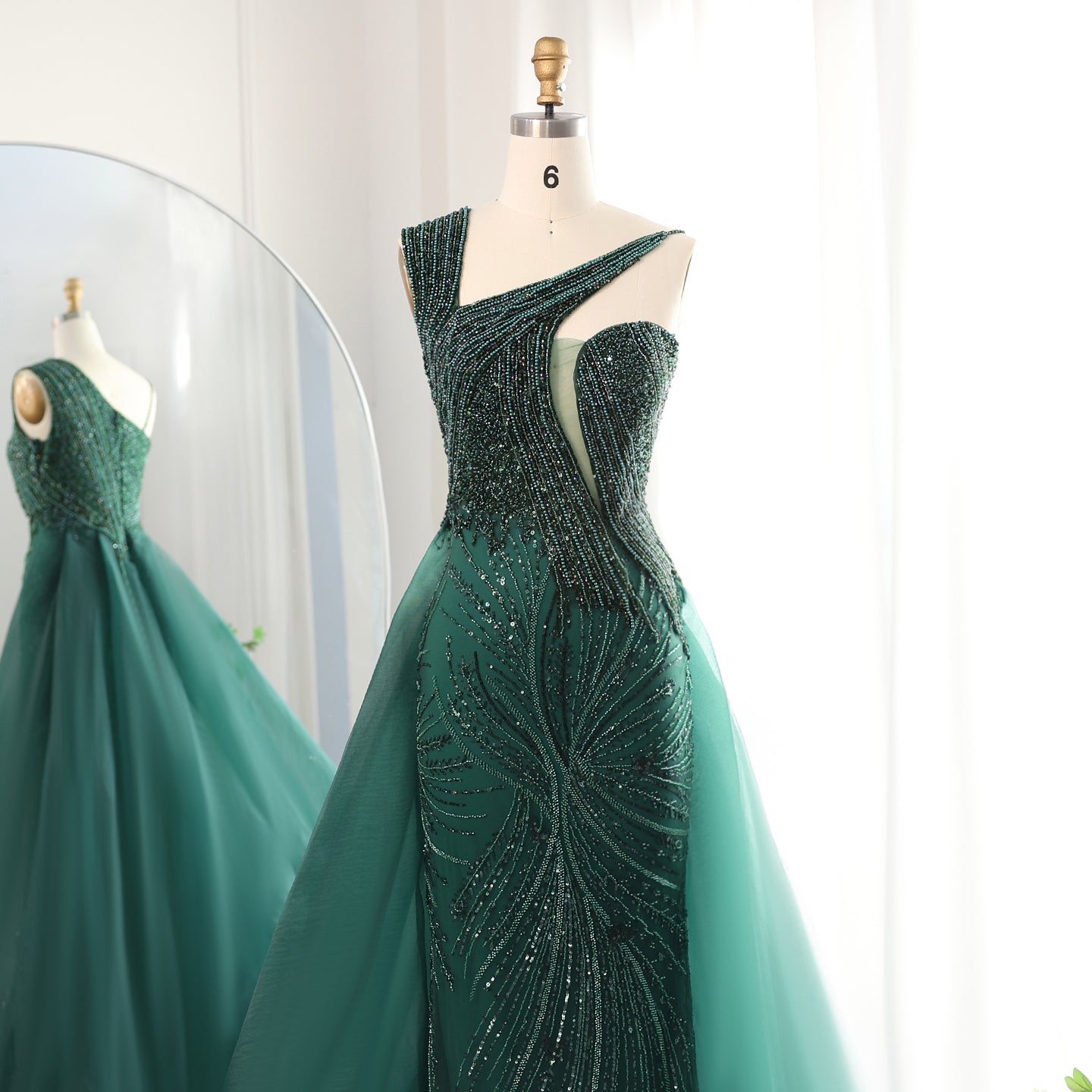 Luxury Emerald Green Evening Dress with Overskirt SS128