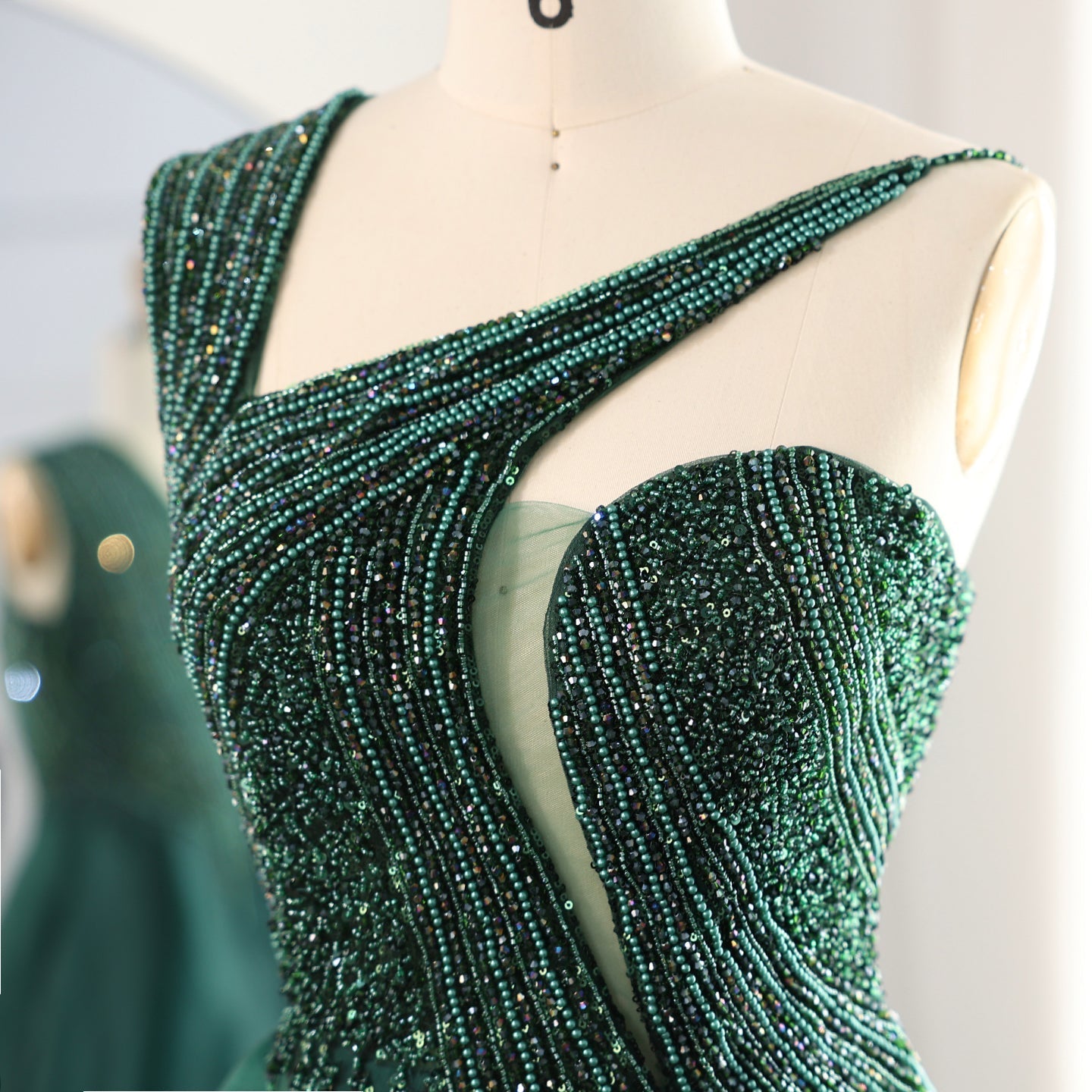 Luxury Emerald Green Evening Dress with Overskirt SS128