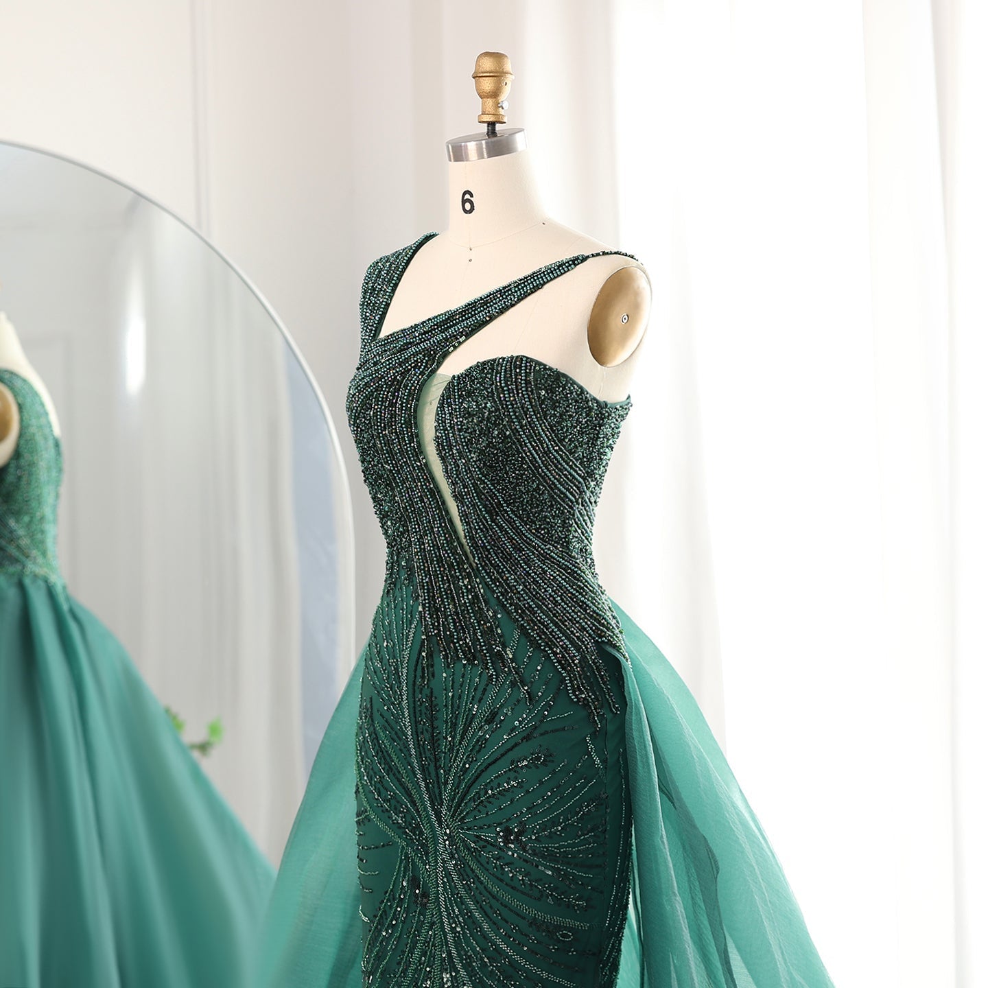 Luxury Emerald Green Evening Dress with Overskirt SS128
