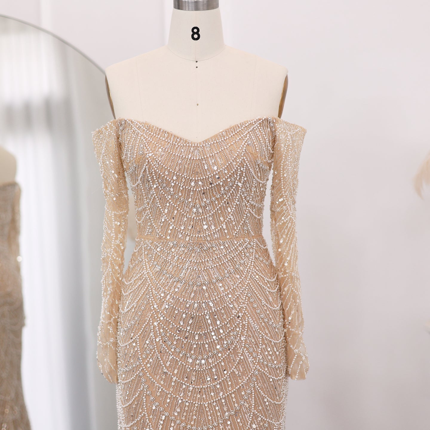 Luxury Off Shoulder Long Sleeves Mermaid Evening Dress SS609