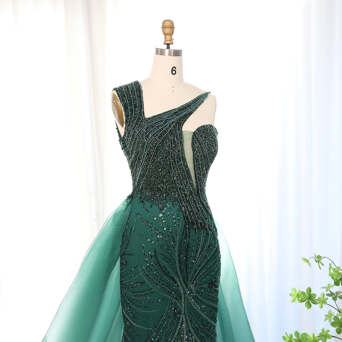 Luxury Emerald Green Evening Dress with Overskirt SS128