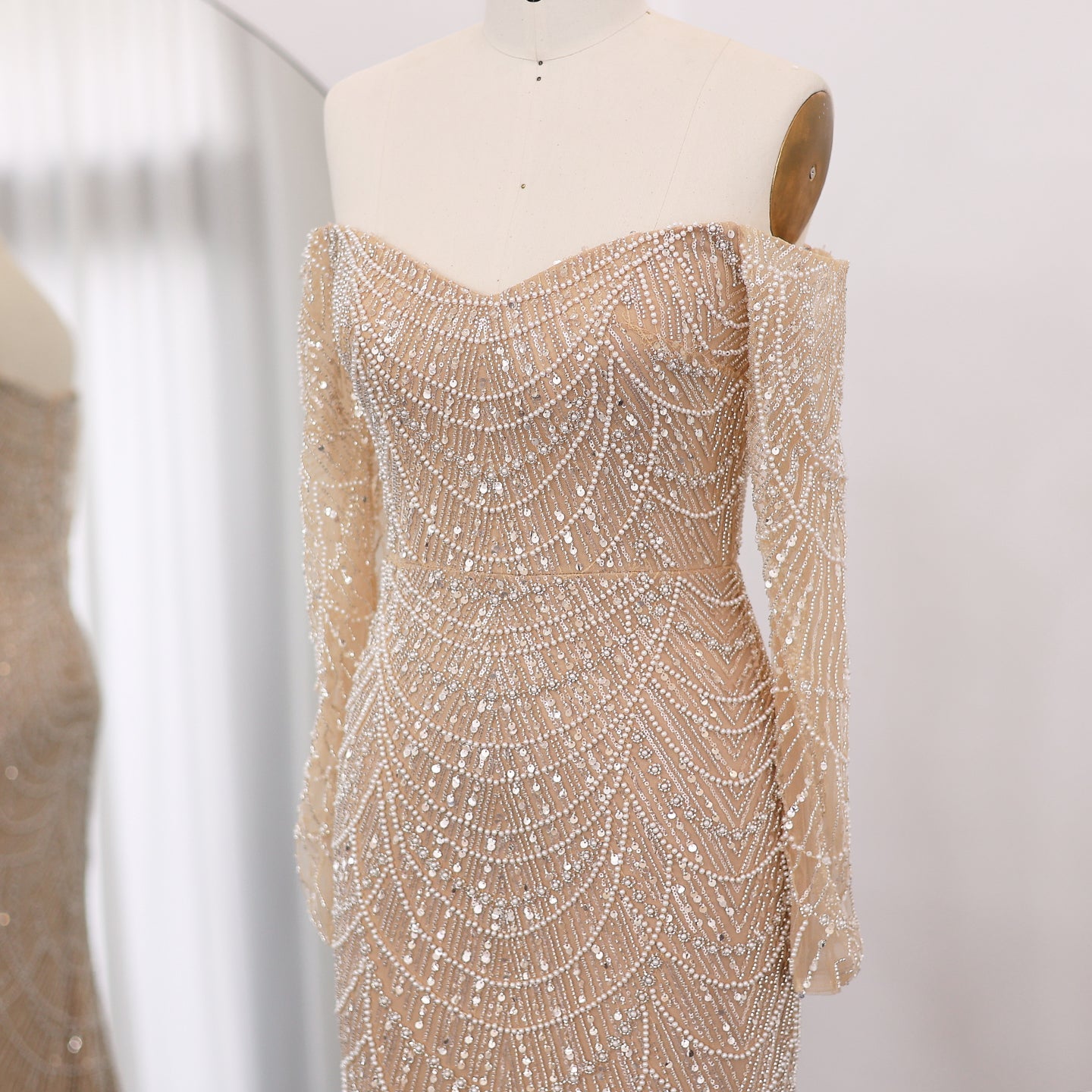 Luxury Off Shoulder Long Sleeves Mermaid Evening Dress SS609