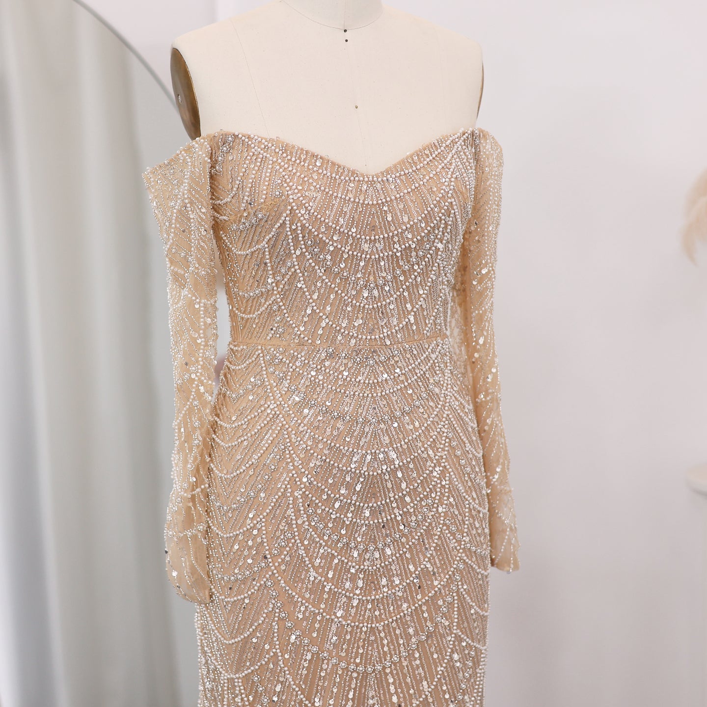 Luxury Off Shoulder Long Sleeves Mermaid Evening Dress SS609