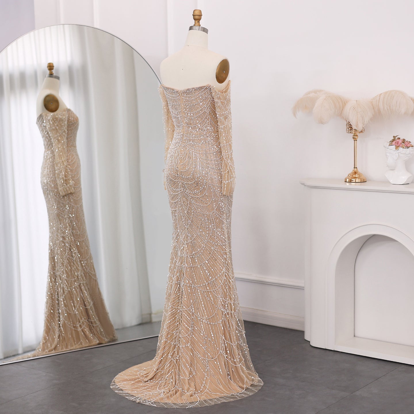 Luxury Off Shoulder Long Sleeves Mermaid Evening Dress SS609