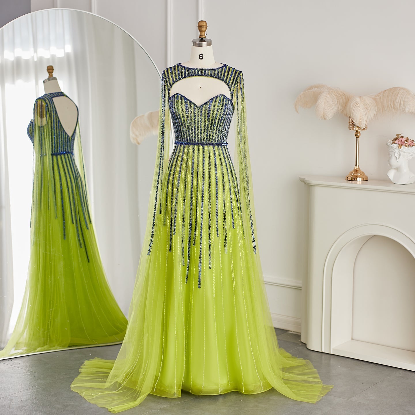 Luxury Fuchsia Evening Dress with Cape Sleeves SS167  Yellow / US 20