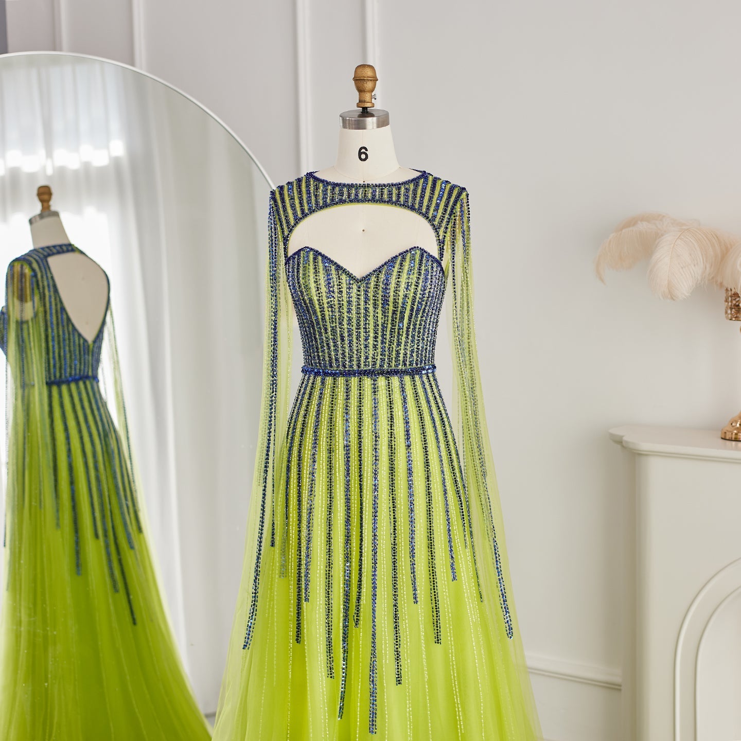 Luxury Fuchsia Evening Dress with Cape Sleeves SS167