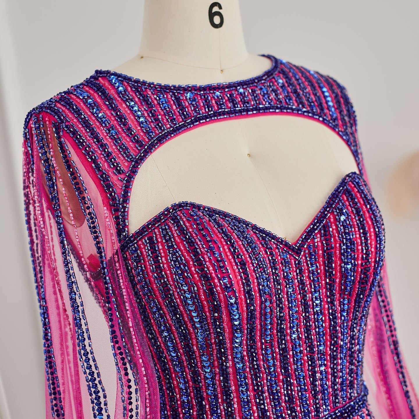 Luxury Fuchsia Evening Dress with Cape Sleeves SS167