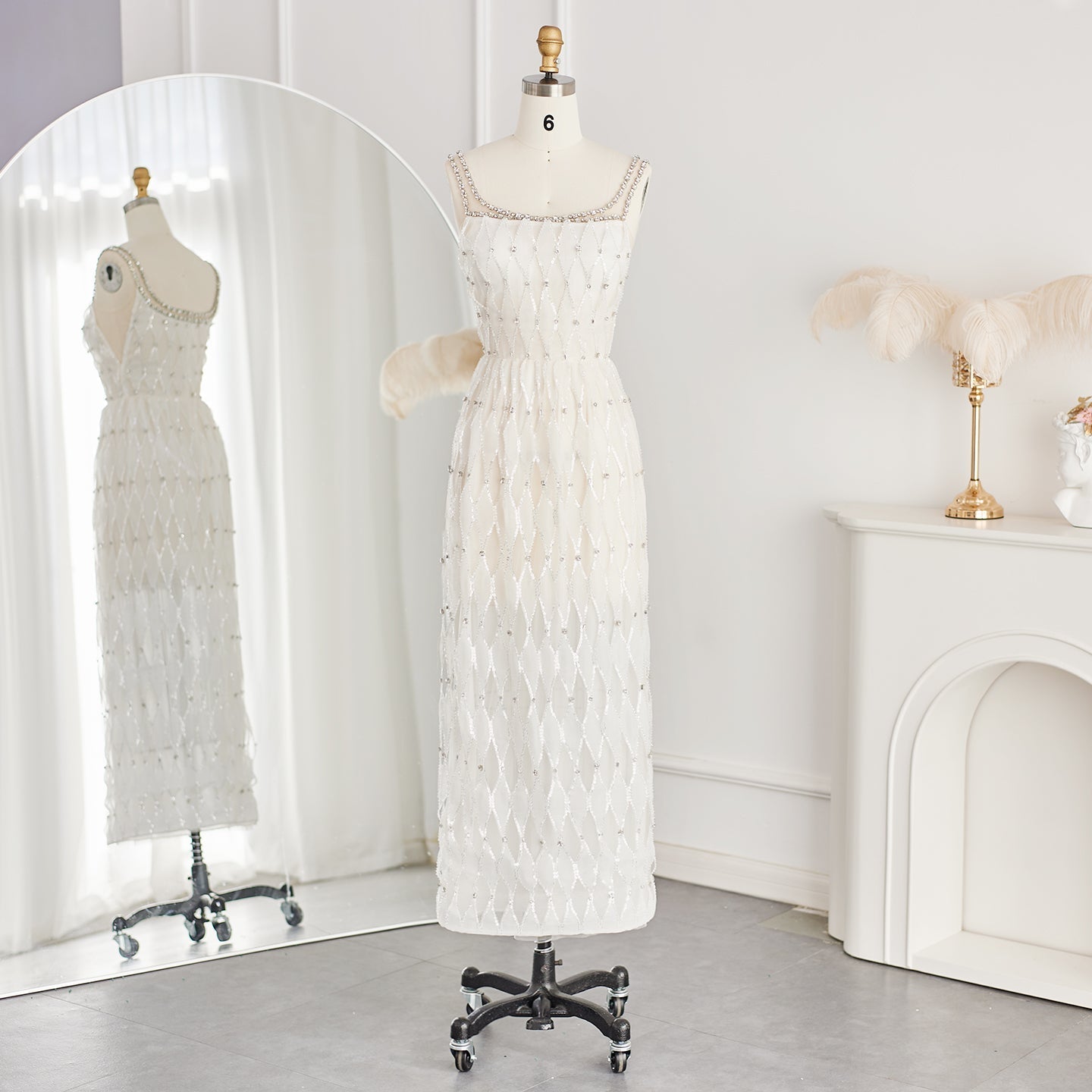 Luxury Crystal White Spaghetti Straps Evening Dress SS058  White / US 20