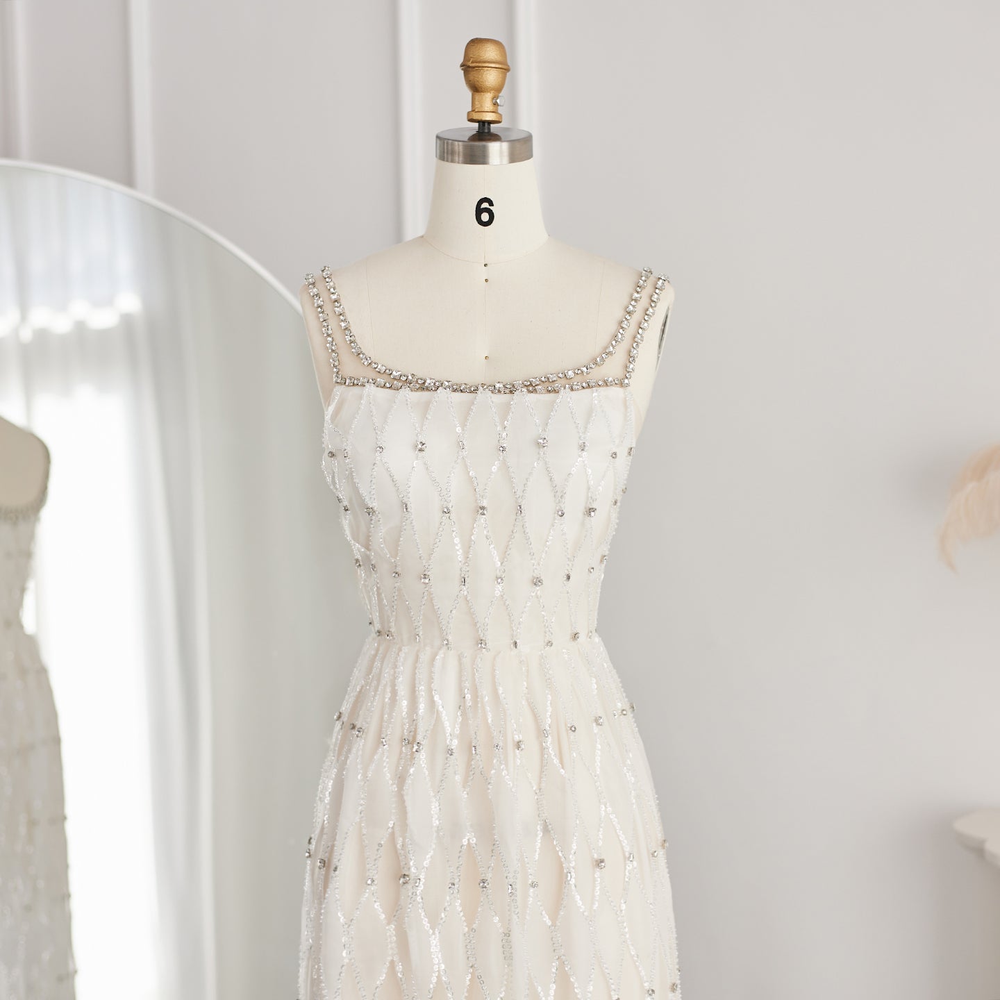 Luxury Crystal White Spaghetti Straps Evening Dress SS058