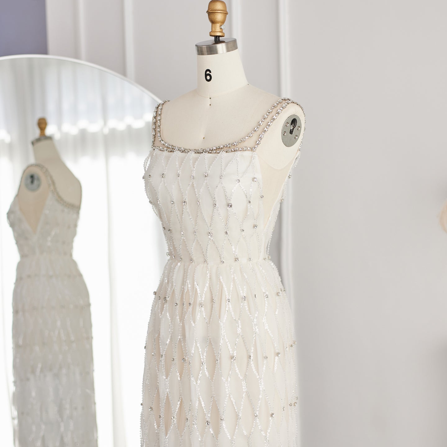 Luxury Crystal White Spaghetti Straps Evening Dress SS058