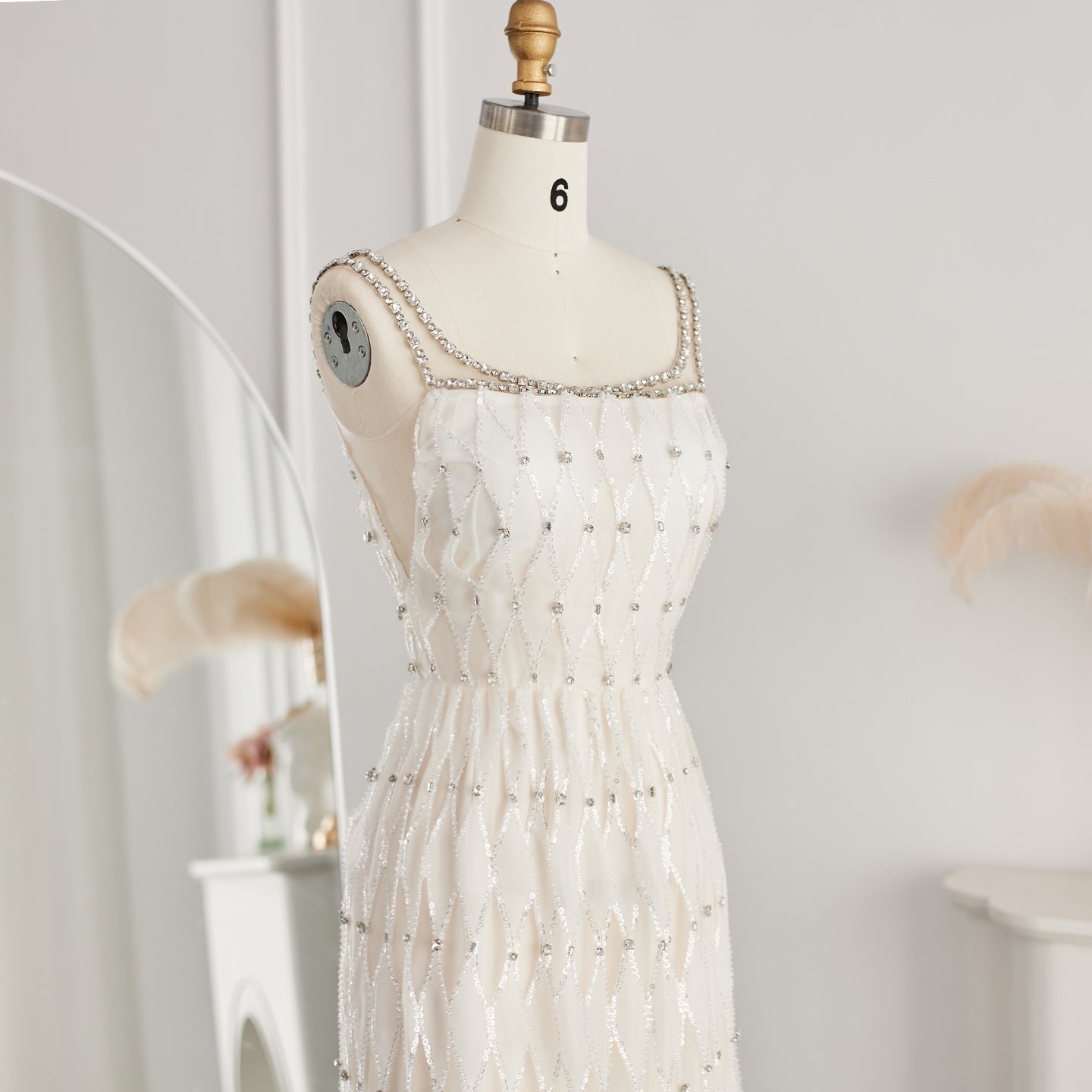 Luxury Crystal White Spaghetti Straps Evening Dress SS058