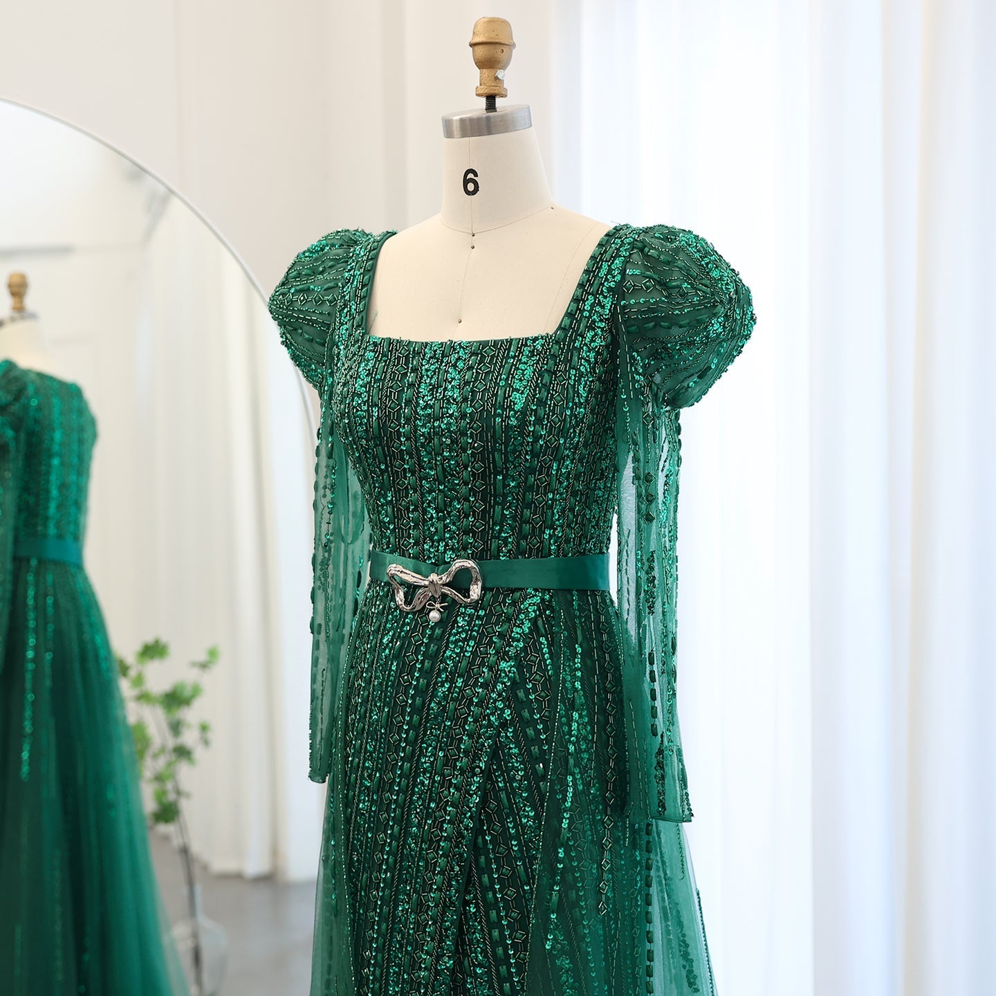 Luxury Fuchsia Long Sleeve Evening Dress with Overskirt SS318