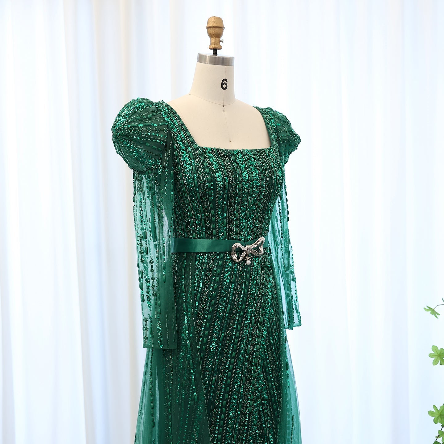 Luxury Fuchsia Long Sleeve Evening Dress with Overskirt SS318