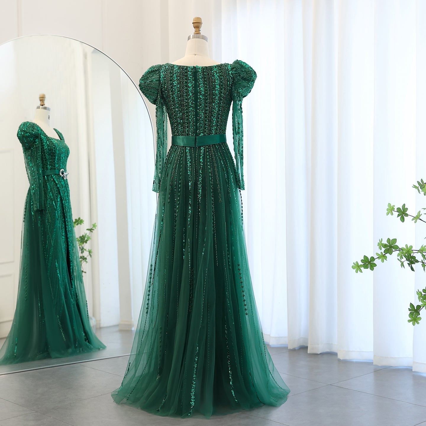 Luxury Fuchsia Long Sleeve Evening Dress with Overskirt SS318