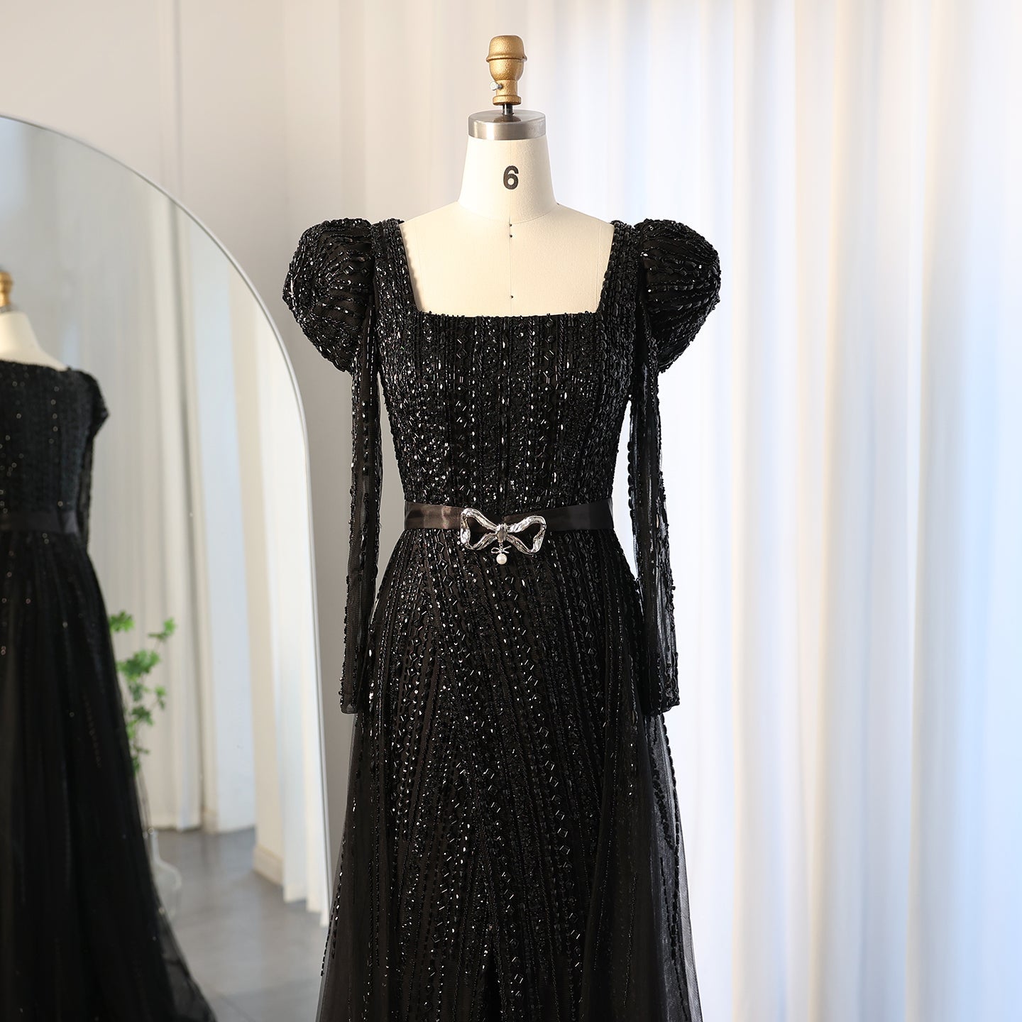 Luxury Fuchsia Long Sleeve Evening Dress with Overskirt SS318