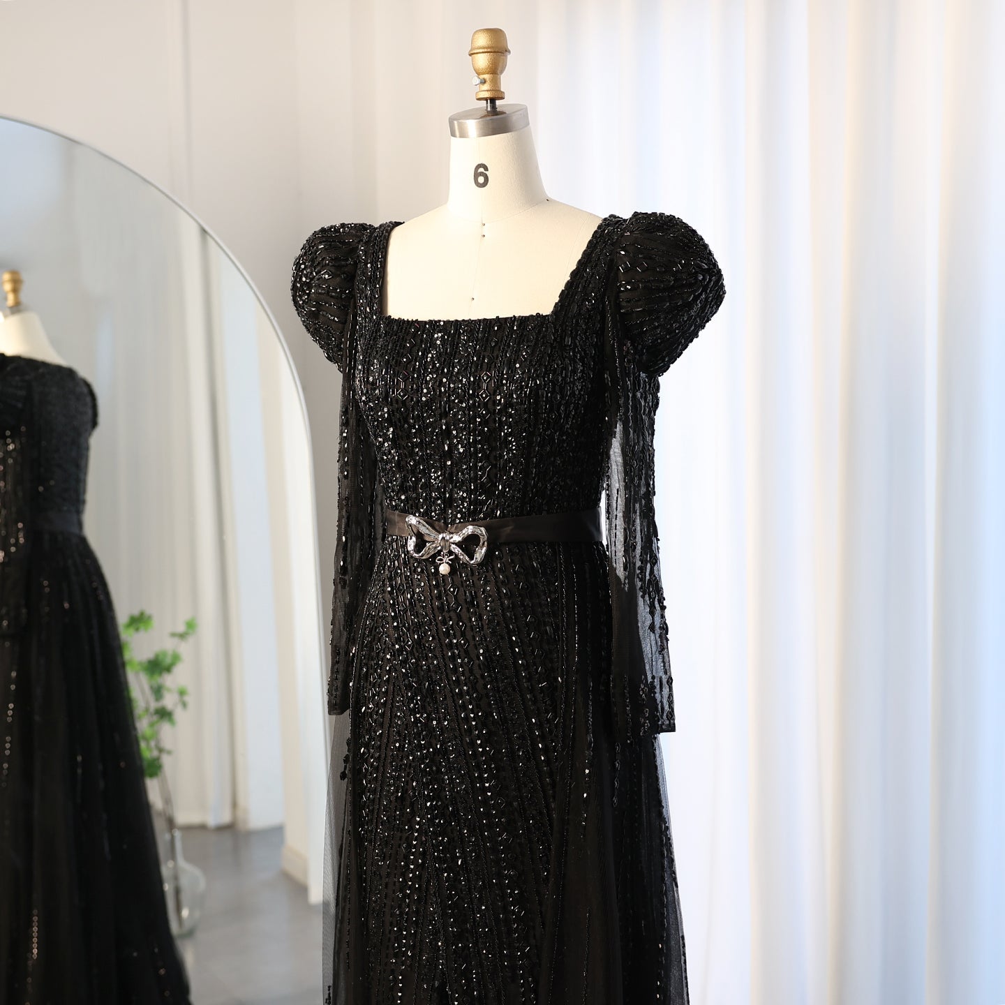 Luxury Fuchsia Long Sleeve Evening Dress with Overskirt SS318