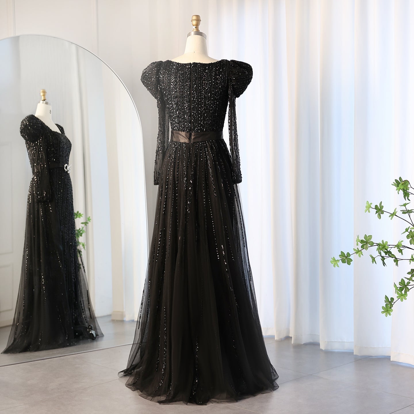 Luxury Fuchsia Long Sleeve Evening Dress with Overskirt SS318