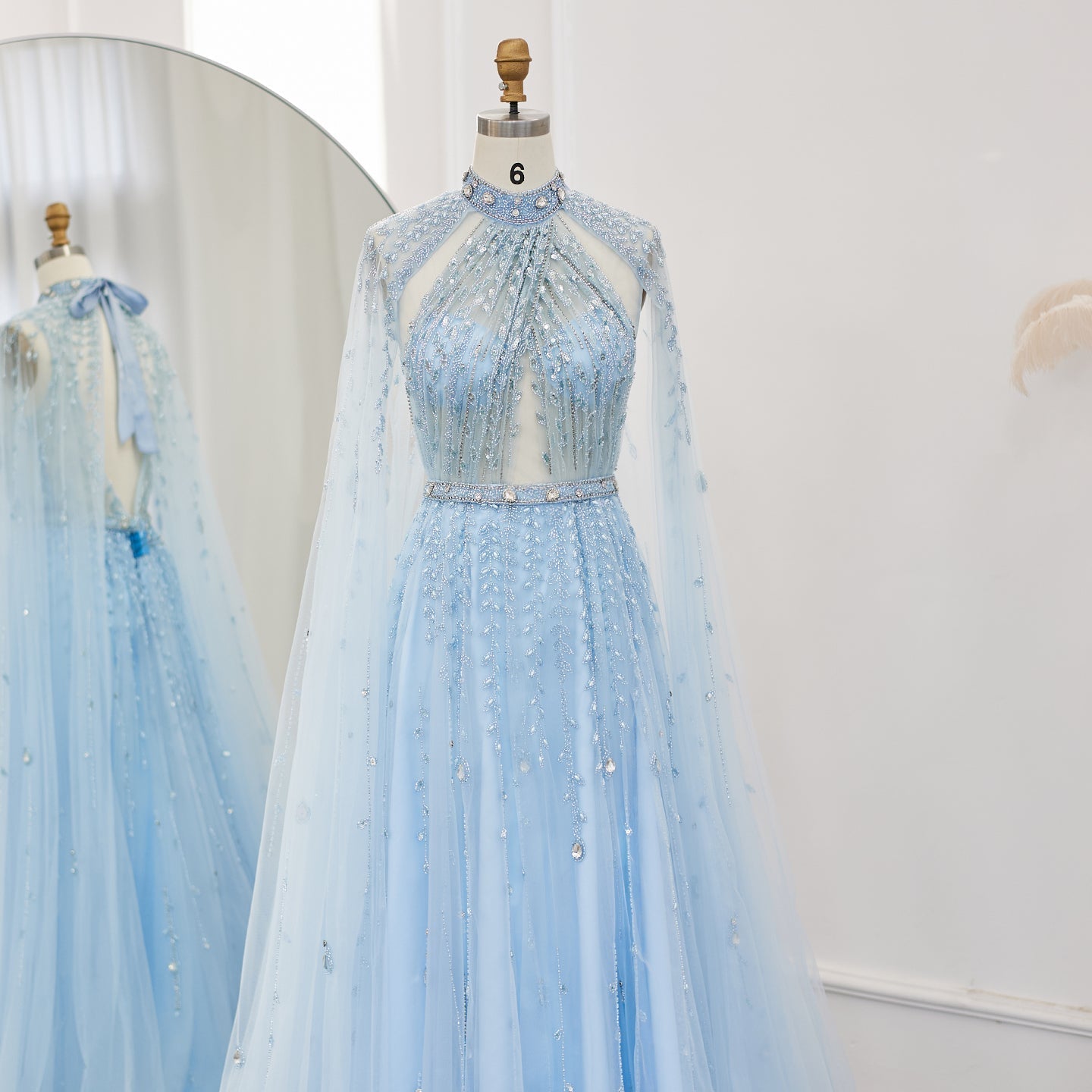 Luxury Beaded Evening Dress with Cape Sleeve SS495