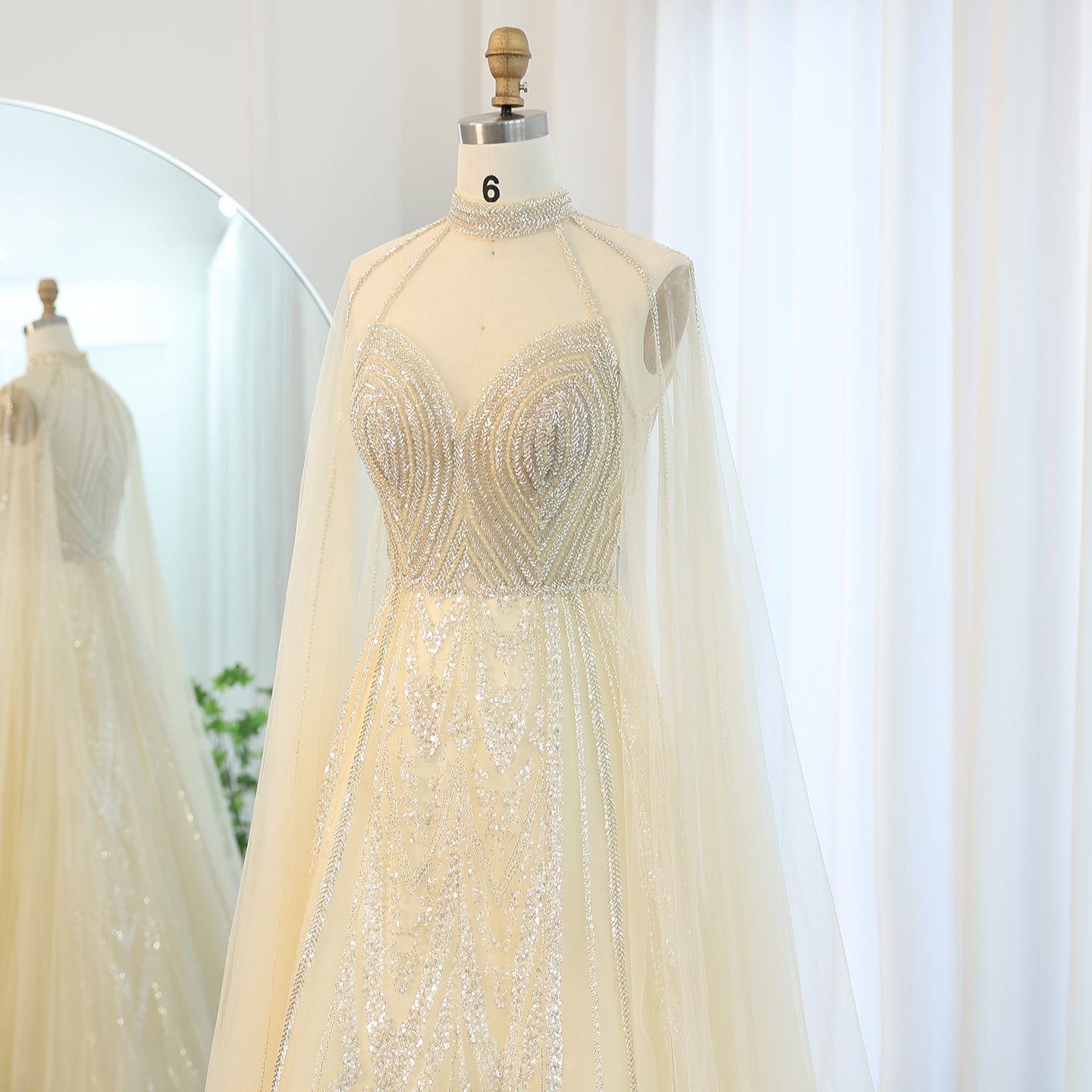 Luxury Pink A-line Evening Dress with Cape Sleeves SS090