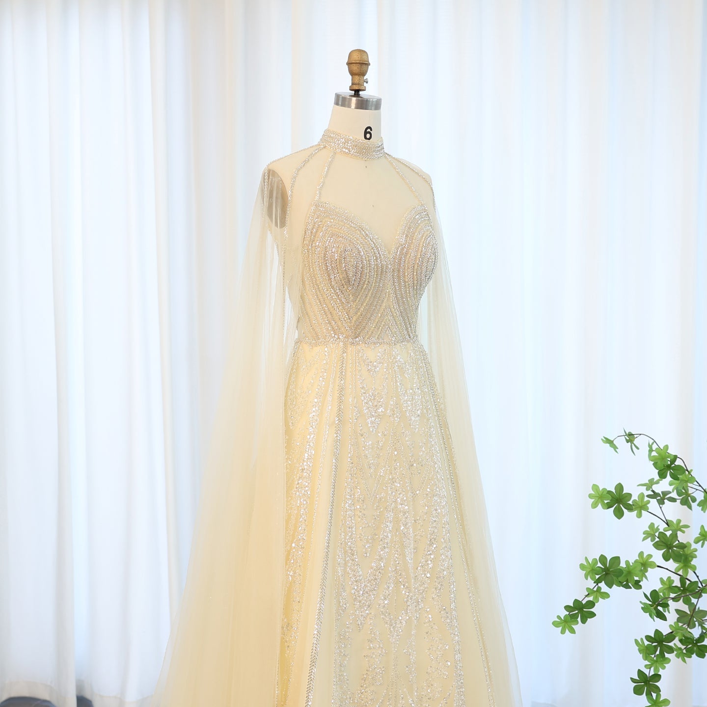 Luxury Pink A-line Evening Dress with Cape Sleeves SS090