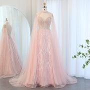 Luxury Pink A-line Evening Dress with Cape Sleeves SS090  Pink / US 20