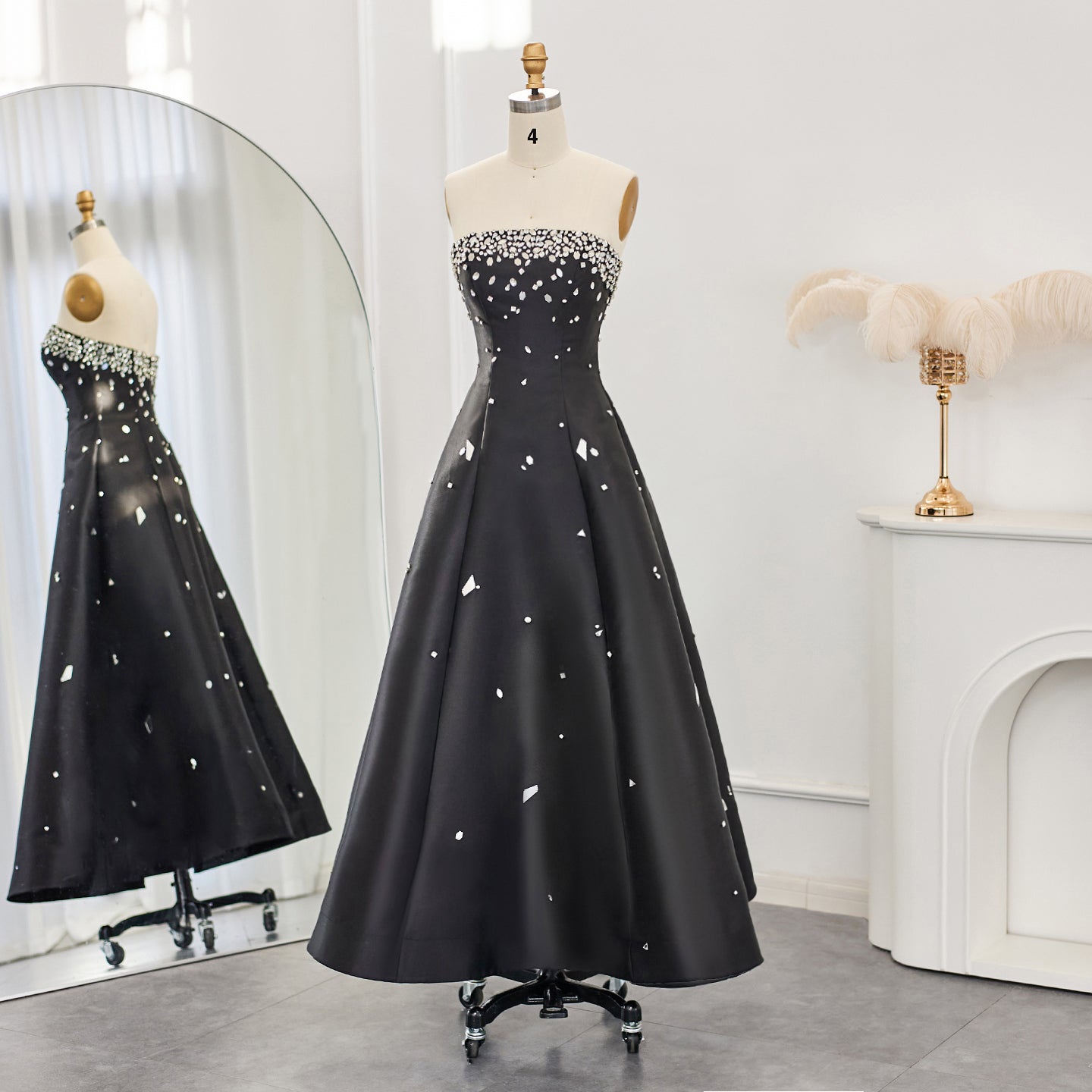 Luxury Crystal Black Strapless Evening Dress SF307