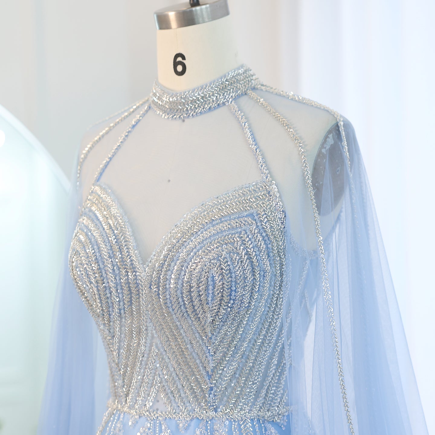 Luxury Pink A-line Evening Dress with Cape Sleeves SS090