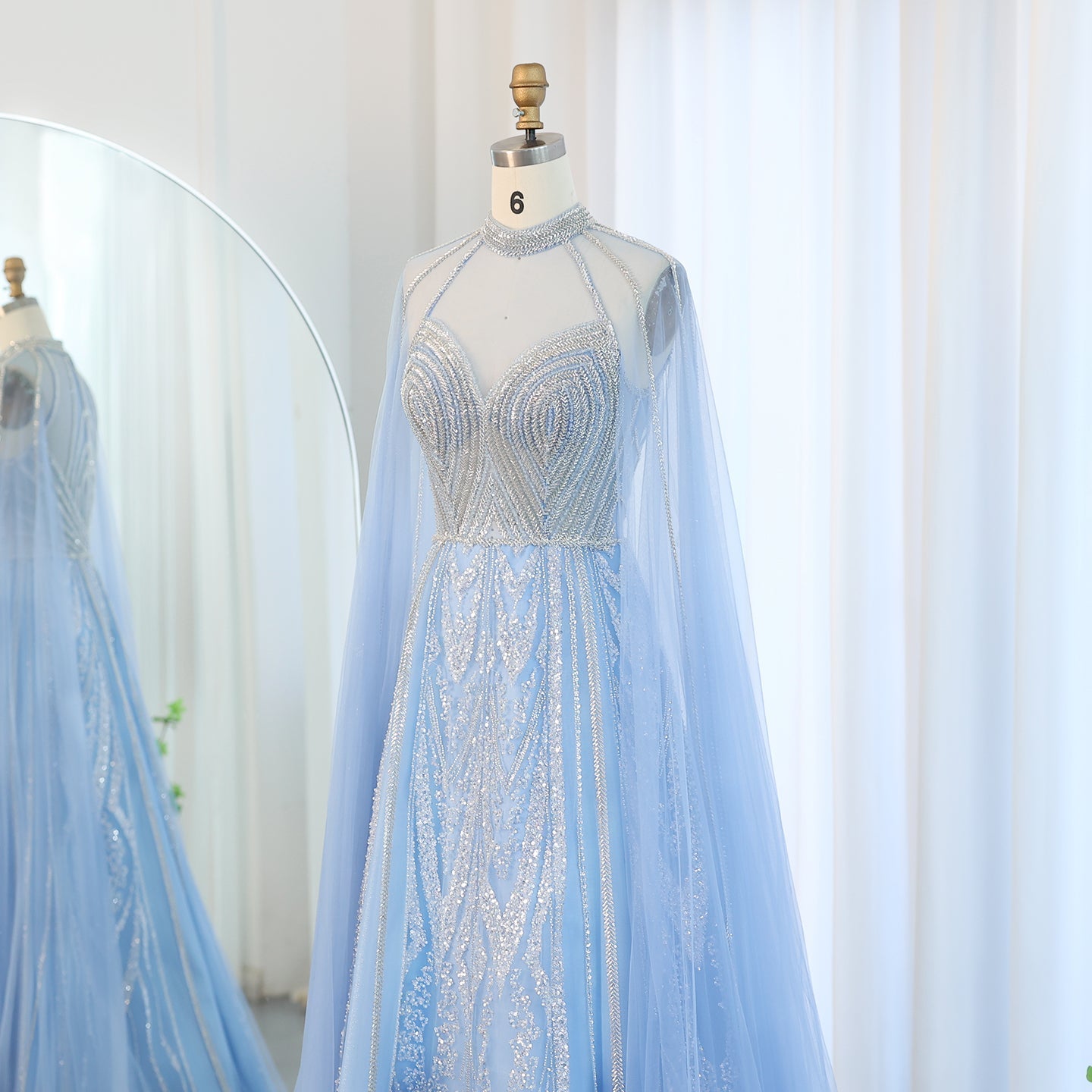 Luxury Pink A-line Evening Dress with Cape Sleeves SS090